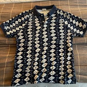 J. Crew Navy and Cream Geometric Terry Polo -S